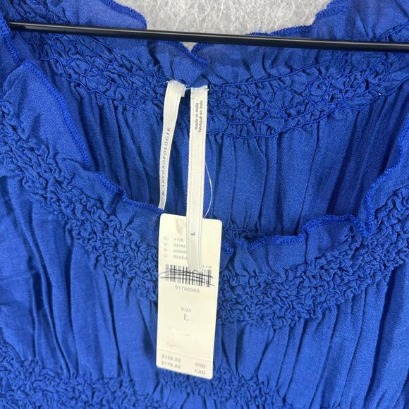 By Anthropologie Textured Mini Dress Bodycon Ruffle Smocked Womens L Blue NWT - Picture 5 of 12